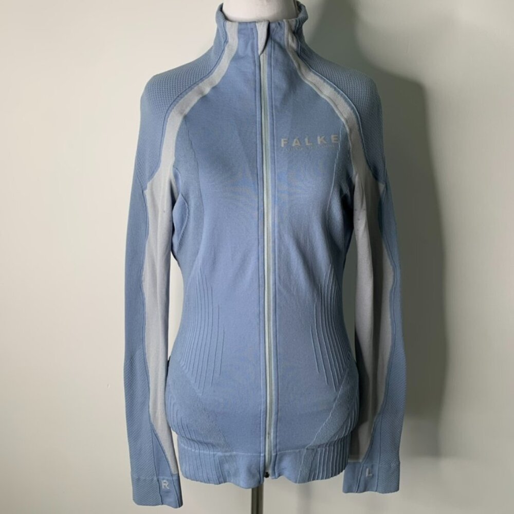Falke Womens Blue Seamless Full Zip Athletic Jacket Mock Neck Knit Sportswear M